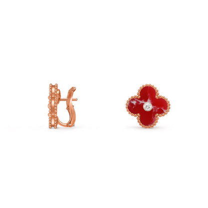 [Peak]15MM CLOVER FLOWER STUD EARRINGS DIAMOND-ROSE GOLD COLLECTION