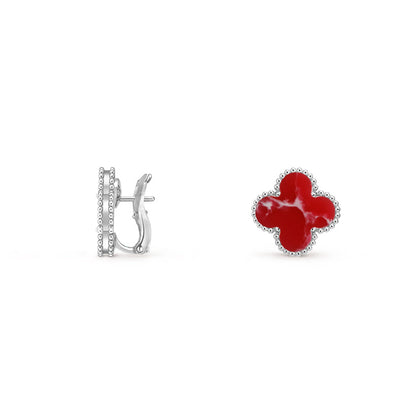 [Peak]15MM CLOVER FLOWER STUD EARRINGS WHITE GOLD COLLECTION