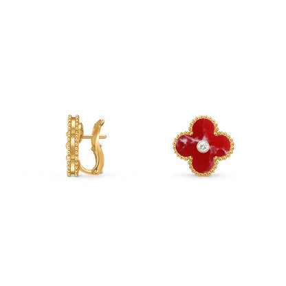 [Peak]15MM CLOVER FLOWER STUD EARRINGS DIAMOND-GOLD COLLECTION