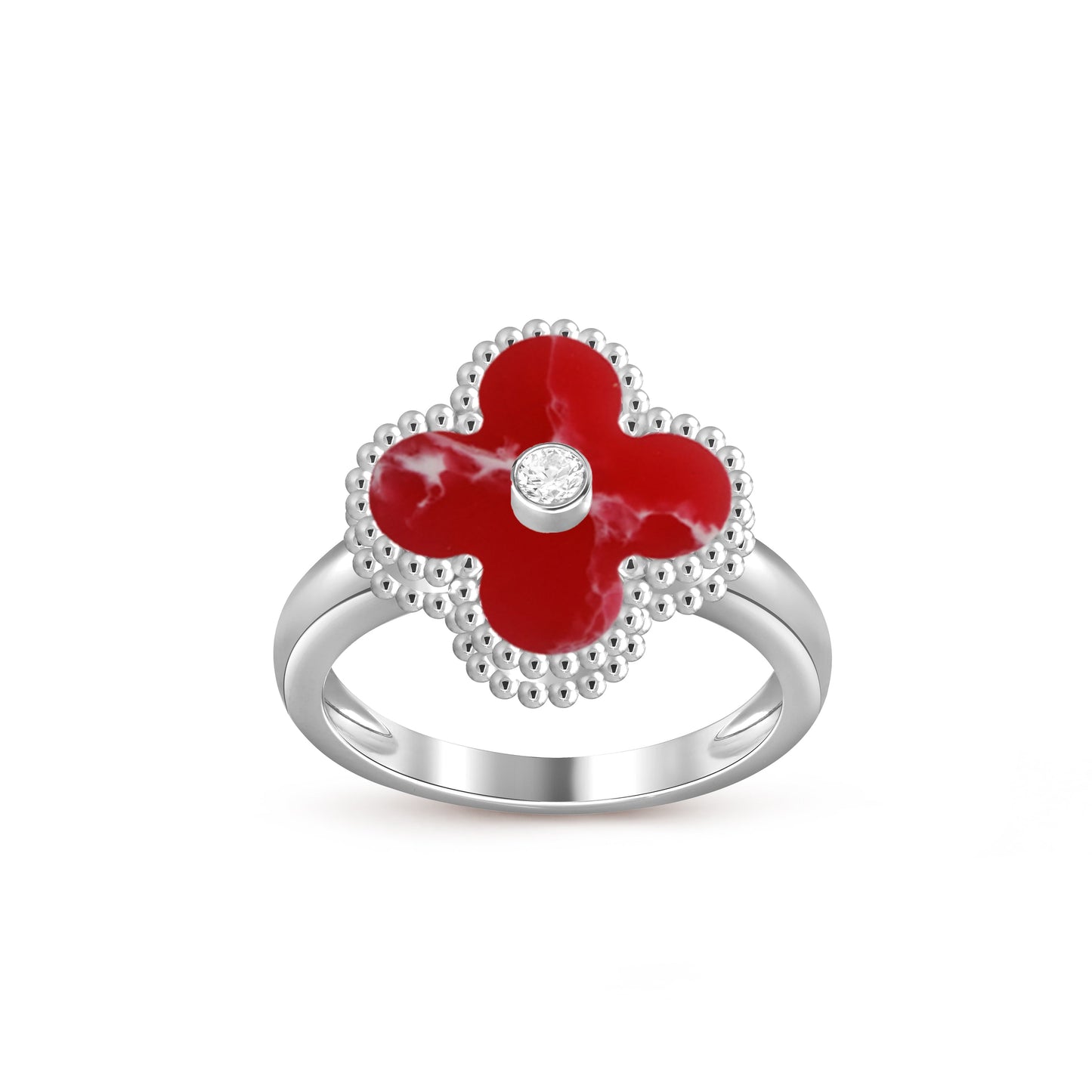 [Peak]LUCKY CLOVER DIAMOND-ACCENT WHITE GOLD RING COLLECTION