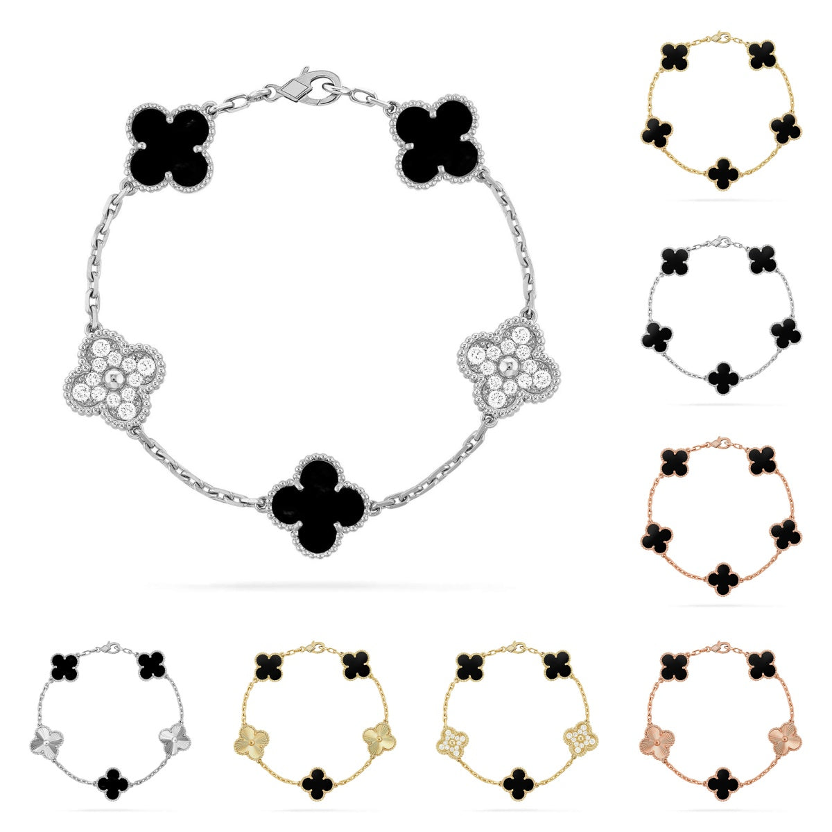 [Peak]LUCKY CLOVER 5-MOTIF BRACELET - BLACK OXNY COLLECTION