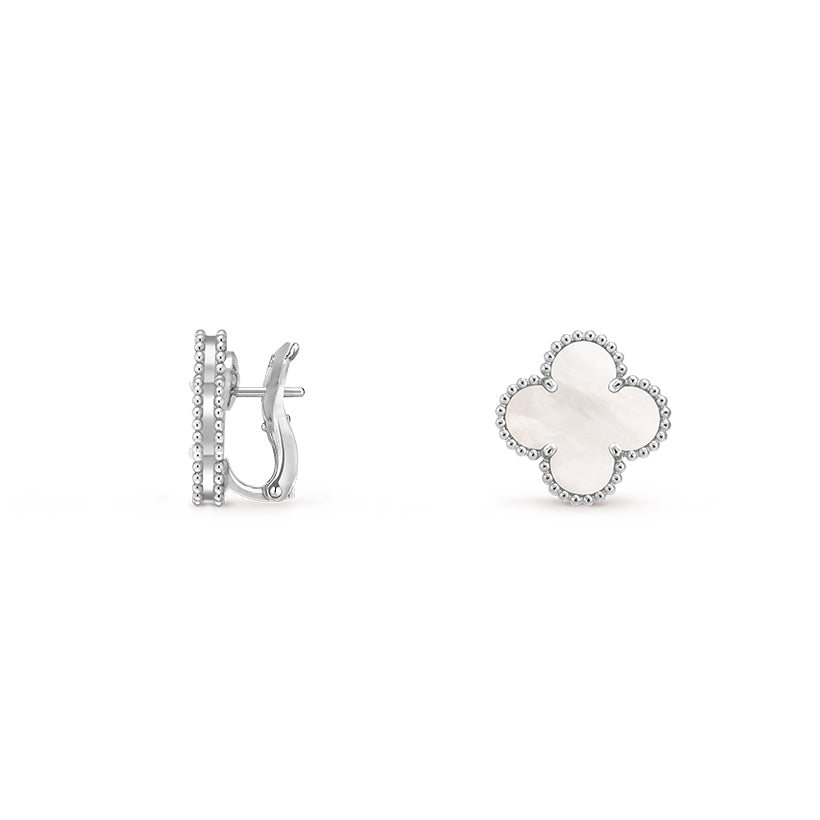 [Peak]15MM CLOVER FLOWER STUD EARRINGS WHITE GOLD COLLECTION