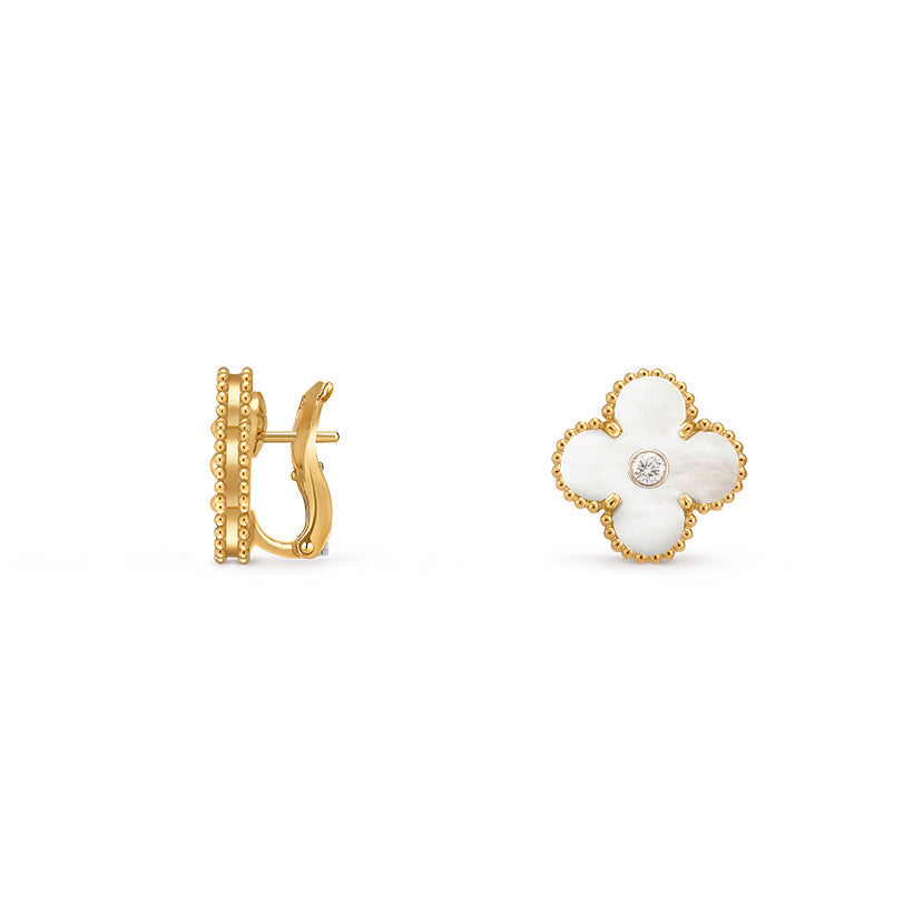 [Peak]15MM CLOVER FLOWER STUD EARRINGS DIAMOND-GOLD COLLECTION