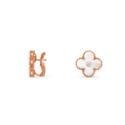 [Peak]15MM CLOVER FLOWER STUD EARRINGS DIAMOND-ROSE GOLD COLLECTION