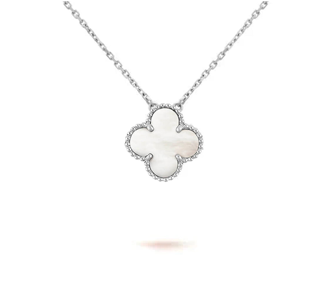 [Peak]15MM CLOVER FLOWER PENDANT NECKLACE WHITE GOLD COLLECTION