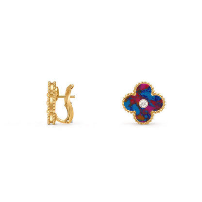 [Peak]15MM CLOVER FLOWER STUD EARRINGS DIAMOND-GOLD COLLECTION