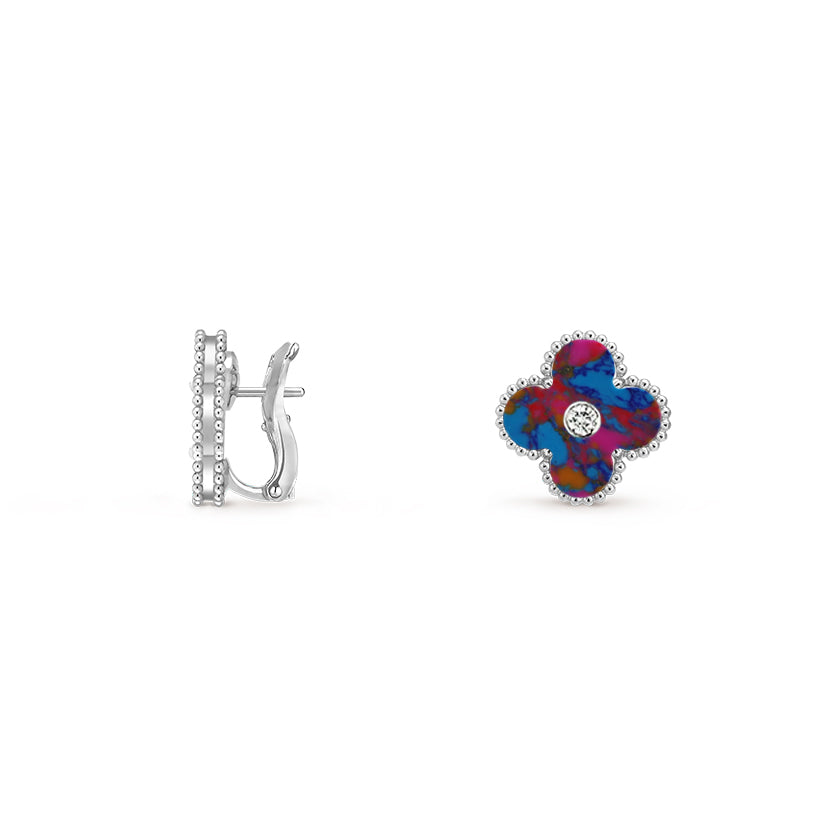 [Peak]15MM CLOVER FLOWER STUD EARRINGS DIAMOND-WHITE GOLD COLLECTION