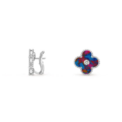 [Peak]15MM CLOVER FLOWER STUD EARRINGS DIAMOND-WHITE GOLD COLLECTION