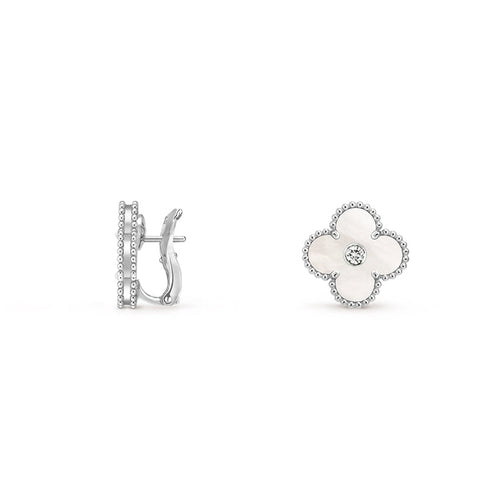 [Peak]15MM CLOVER FLOWER STUD EARRINGS DIAMOND-WHITE GOLD COLLECTION