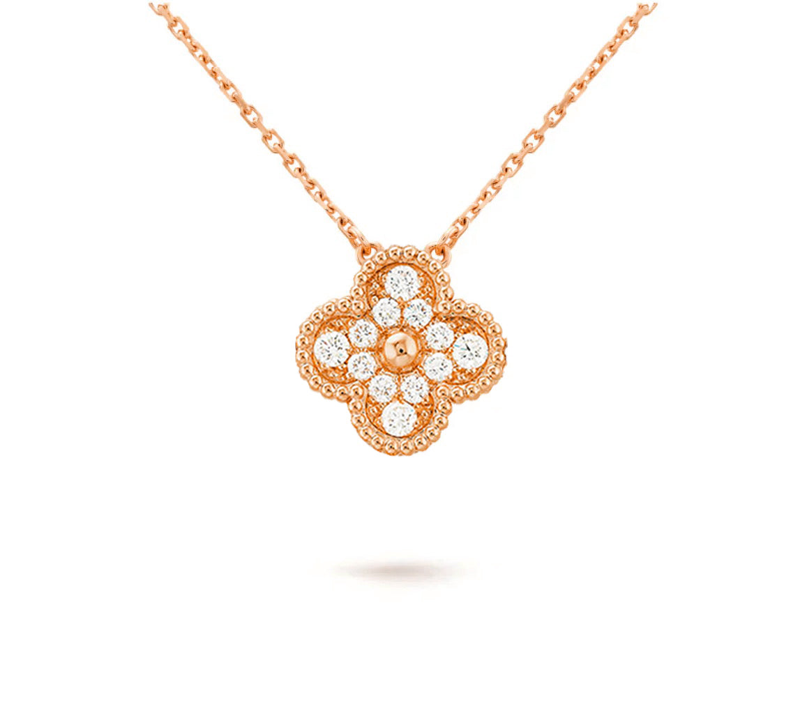 [Peak]15MM CLOVER FLOWER DIAMOND PENDANT NECKLACE COLLECTION