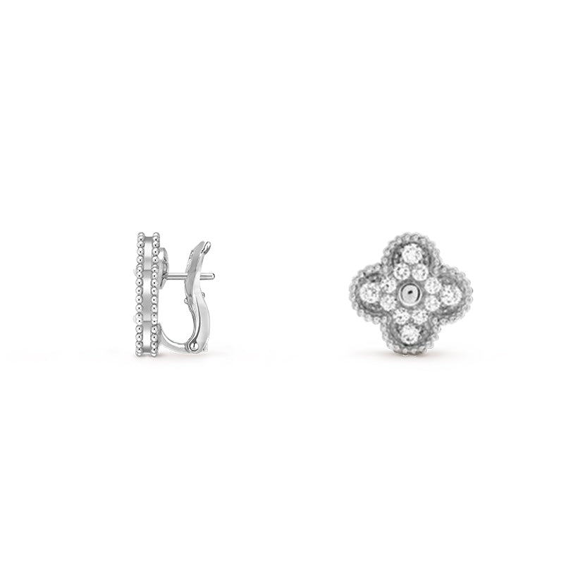 [Peak]15MM CLOVER FLOWER STUD EARRINGS WHITE GOLD COLLECTION