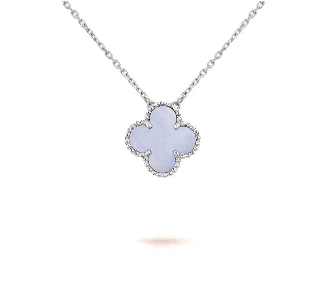 [Peak]15MM CLOVER FLOWER PENDANT NECKLACE WHITE GOLD COLLECTION