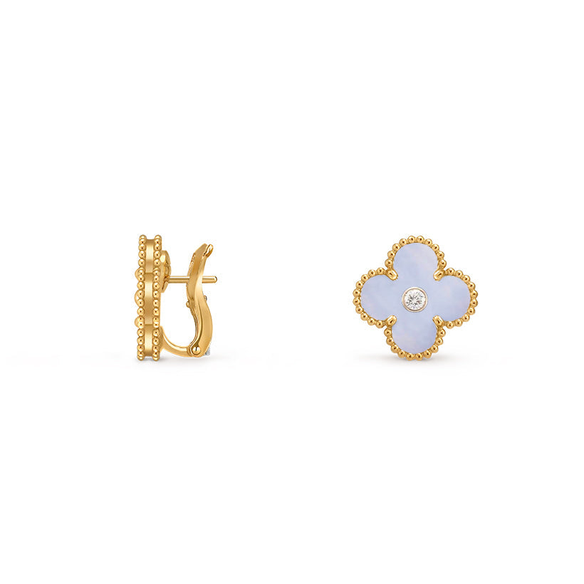 [Peak]15MM CLOVER FLOWER STUD EARRINGS DIAMOND-GOLD COLLECTION