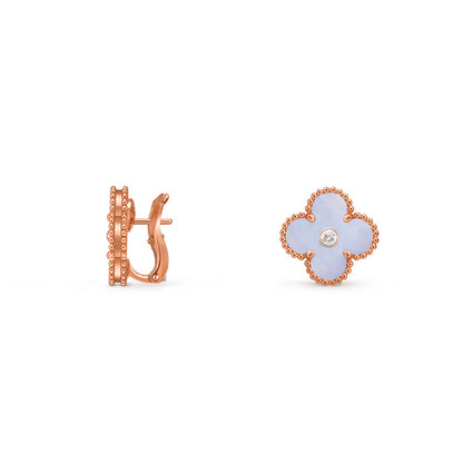 [Peak]15MM CLOVER FLOWER STUD EARRINGS DIAMOND-ROSE GOLD COLLECTION