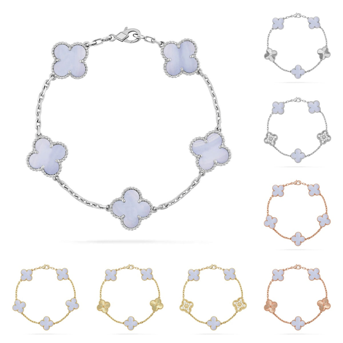 [Peak]LUCKY CLOVER 5-MOTIF BRACELET - PURPLE CHALCEDONY COLLECTION