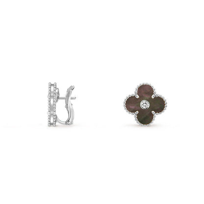 [Peak]15MM CLOVER FLOWER STUD EARRINGS DIAMOND-WHITE GOLD COLLECTION