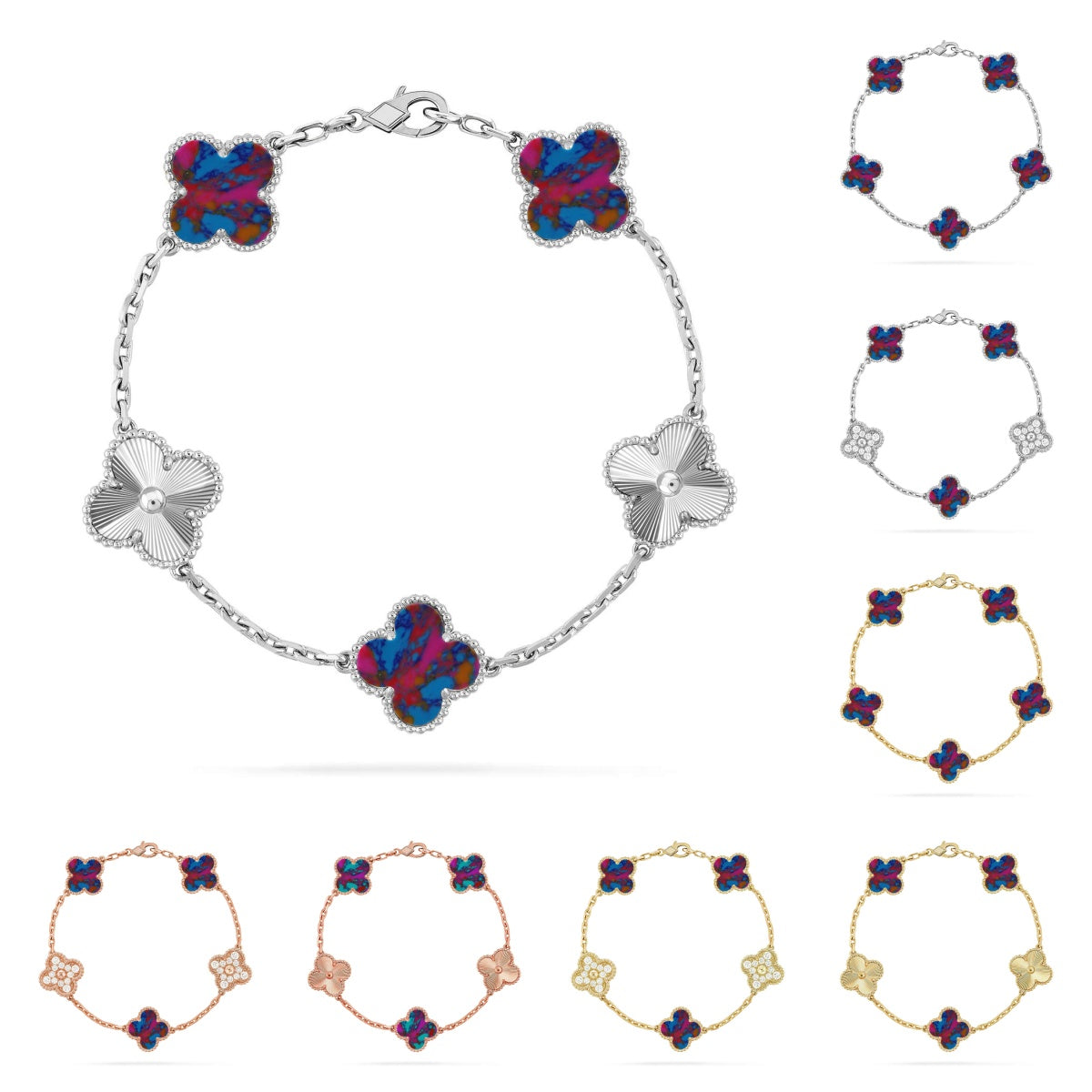 [Peak]LUCKY CLOVER 5-MOTIF BRACELET - MULTI-GEM COLLECTION
