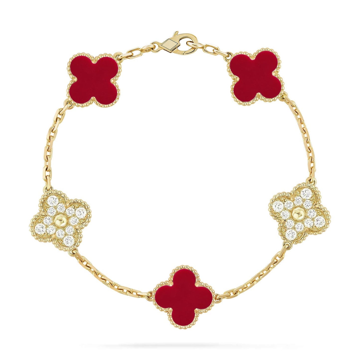 [Peak]LUCKY CLOVER 5-MOTIF BRACELET - RED CARNELIAN COLLECTION