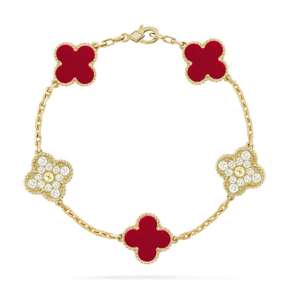 [Peak]LUCKY CLOVER 5-MOTIF BRACELET - RED CARNELIAN COLLECTION