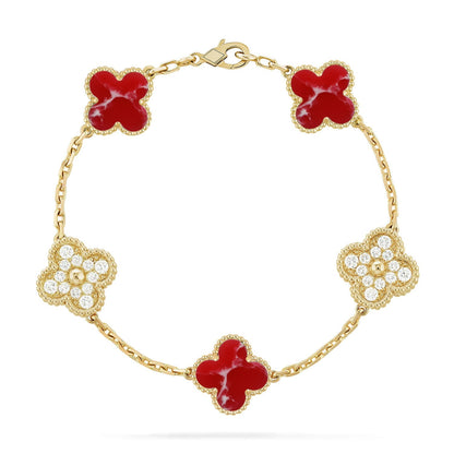 [Peak]LUCKY CLOVER 5-MOTIF BRACELET - RED LARIMAR COLLECTION