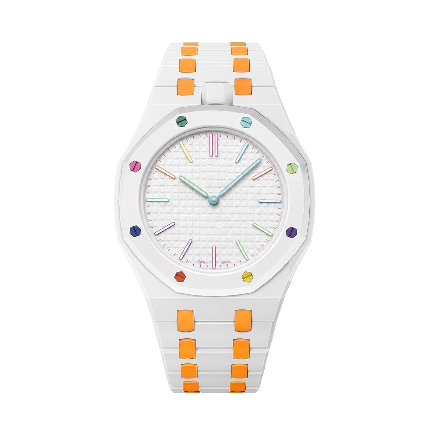 [Peak]OAK POP EXCLUSIVE WHITE AND ORANGE BIOCERAMIC STRAP