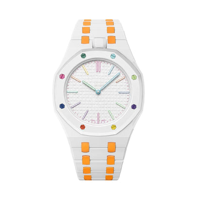 [Peak]OAK POP EXCLUSIVE WHITE AND ORANGE BIOCERAMIC STRAP