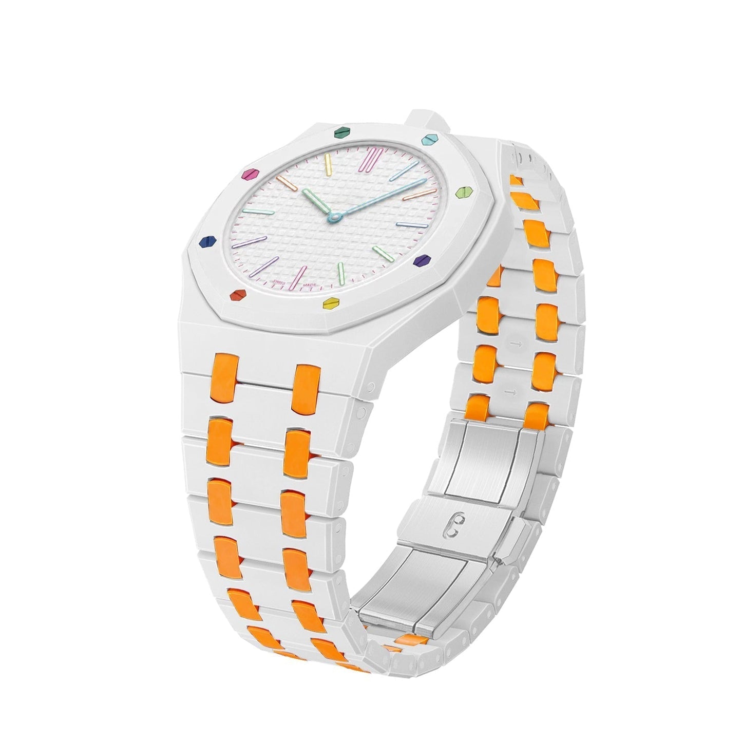[Peak]OAK POP EXCLUSIVE WHITE AND ORANGE BIOCERAMIC STRAP