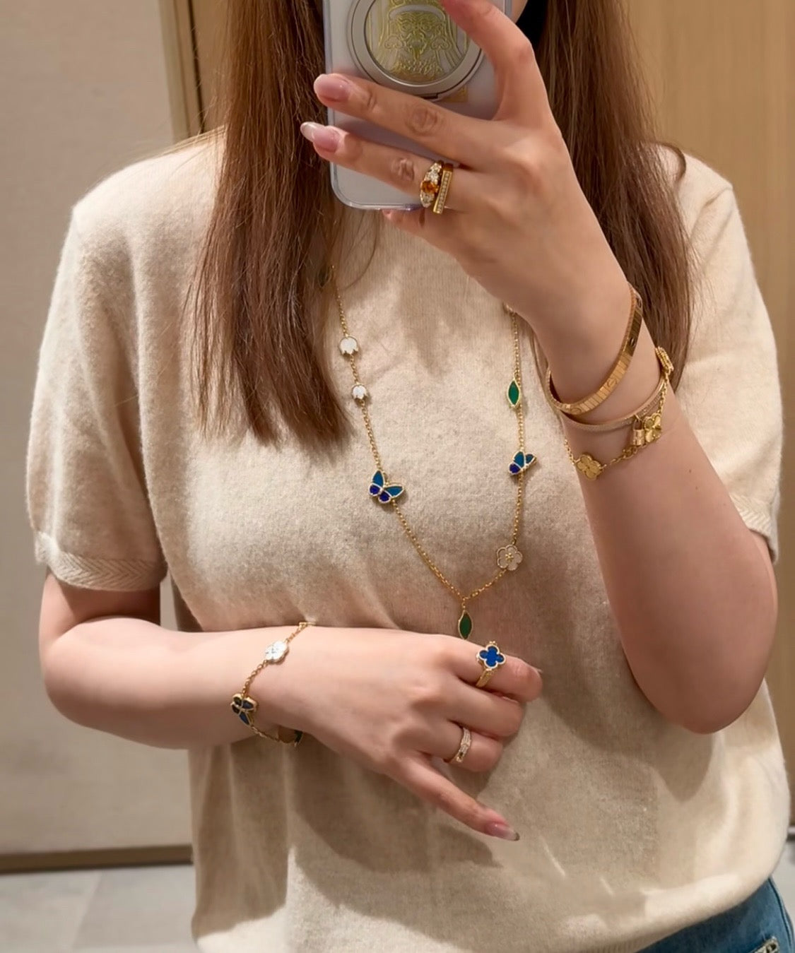 [Peak]LUCKY SPRING BUTTERFLY & FLOWER STATEMENT NECKLACE - 15-MOTIF FLORAL DESIGN