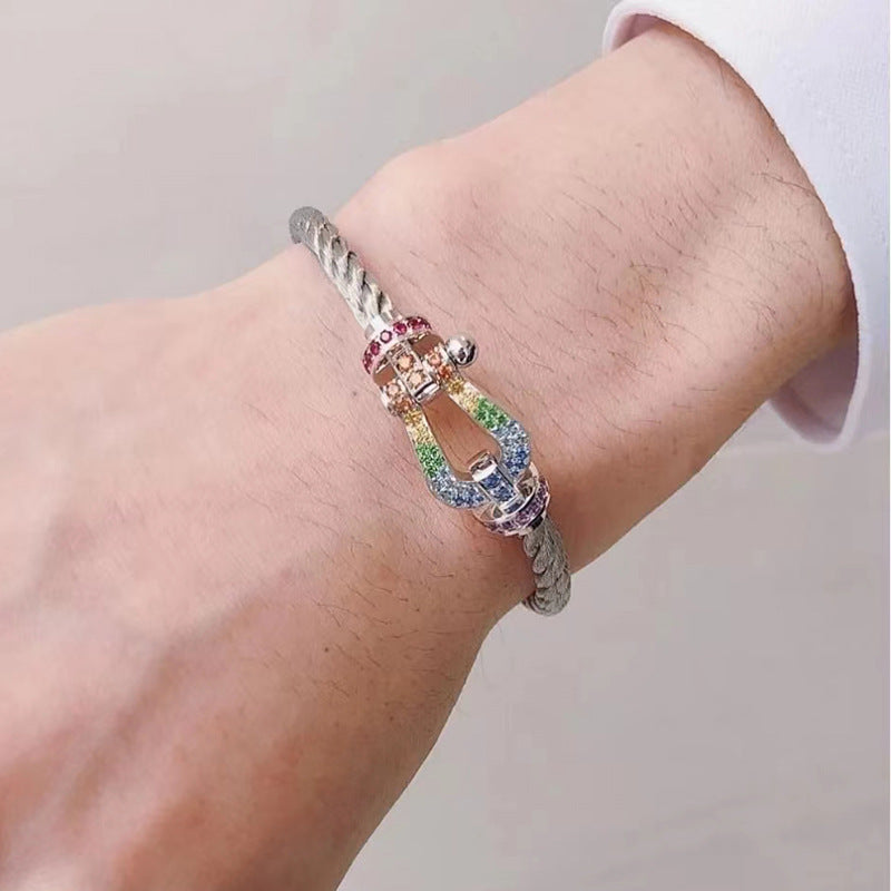 [Peak]FORCE LARGE HORSESHOE COLORED DIAMOND BRACELET - ROSE GOLD