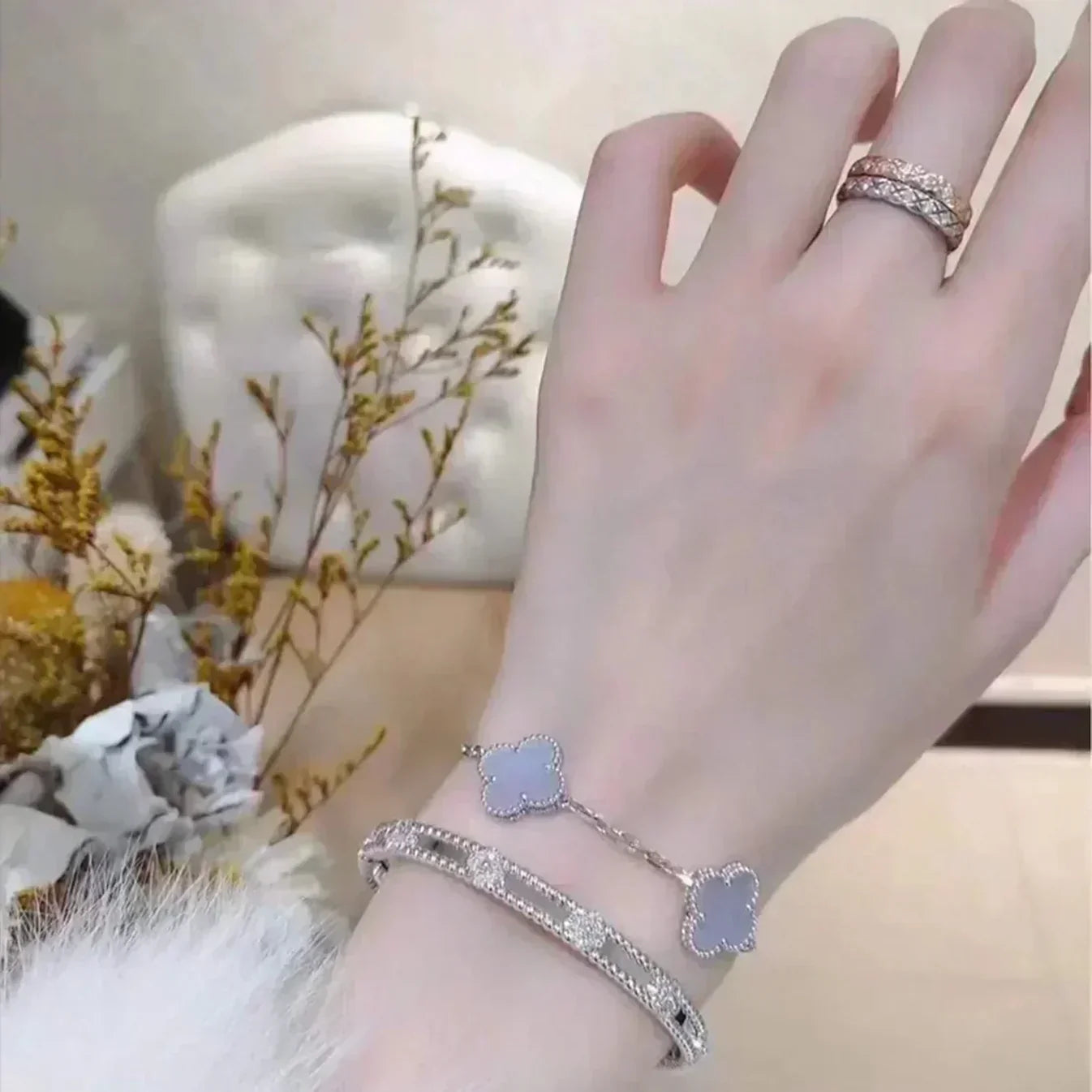 [Peak]LUCKY CLOVER 5-MOTIF BRACELET - PURPLE CHALCEDONY COLLECTION