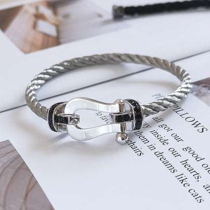 [Peak]FORCE LARGE HORSESHOE BLACK DIAMOND BRACELET - WHITE GOLD