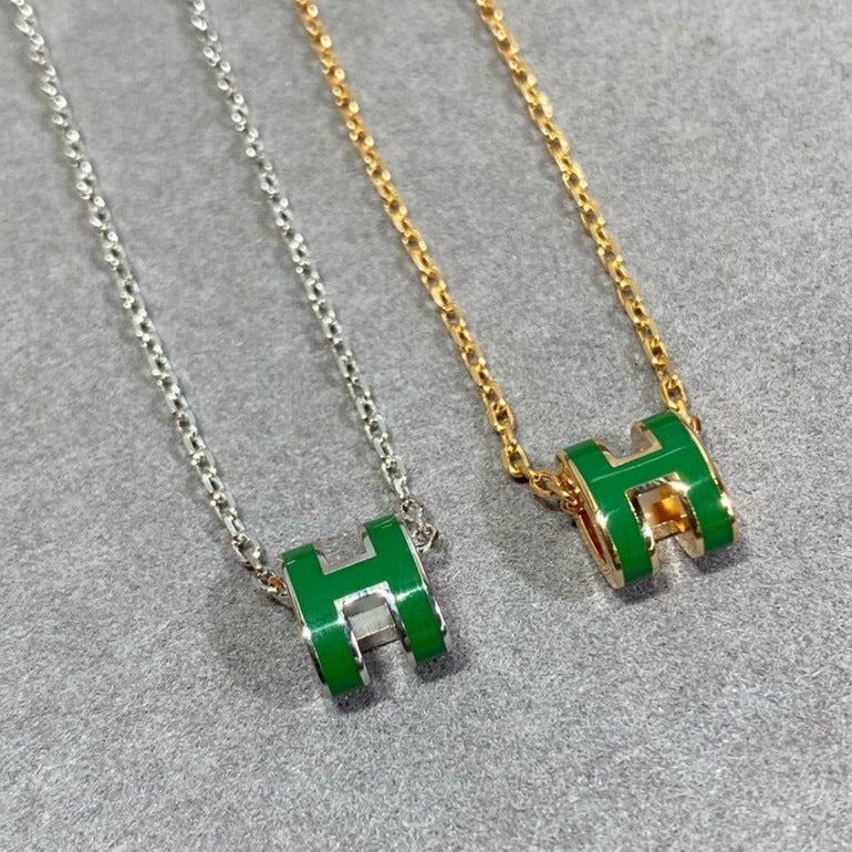 [Peak]POP H GREEN NECKLACE SILVER AND GOLD