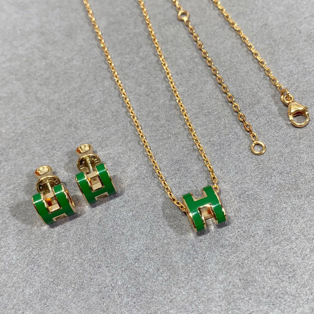 [Peak]POP H GREEN NECKLACE SILVER AND GOLD