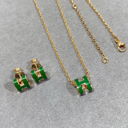 [Peak]POP H GREEN NECKLACE SILVER AND GOLD