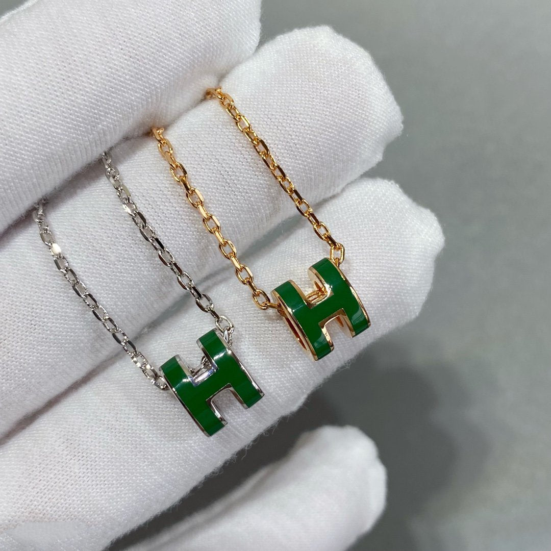 [Peak]POP H GREEN NECKLACE SILVER AND GOLD