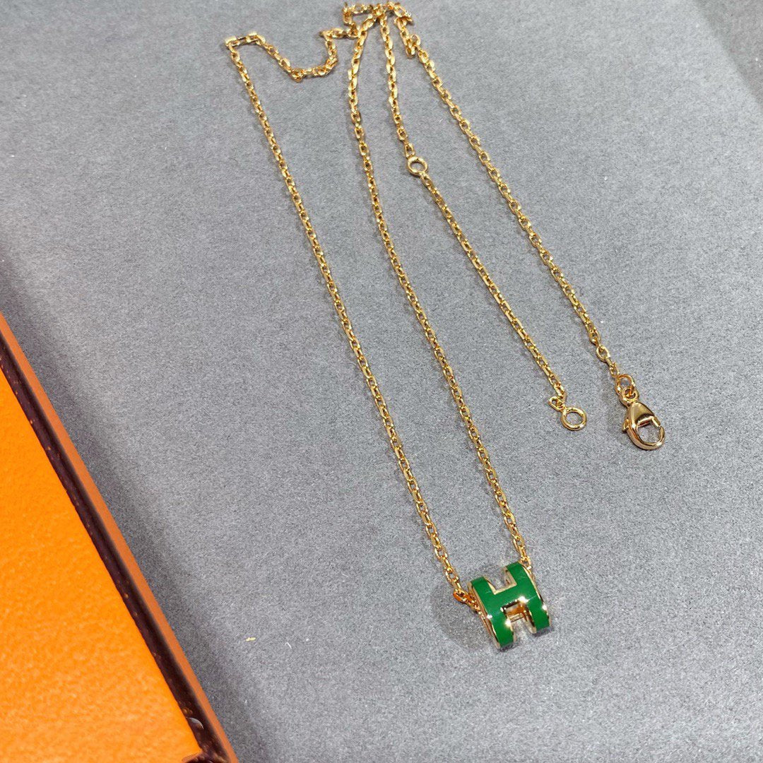 [Peak]POP H GREEN NECKLACE SILVER AND GOLD