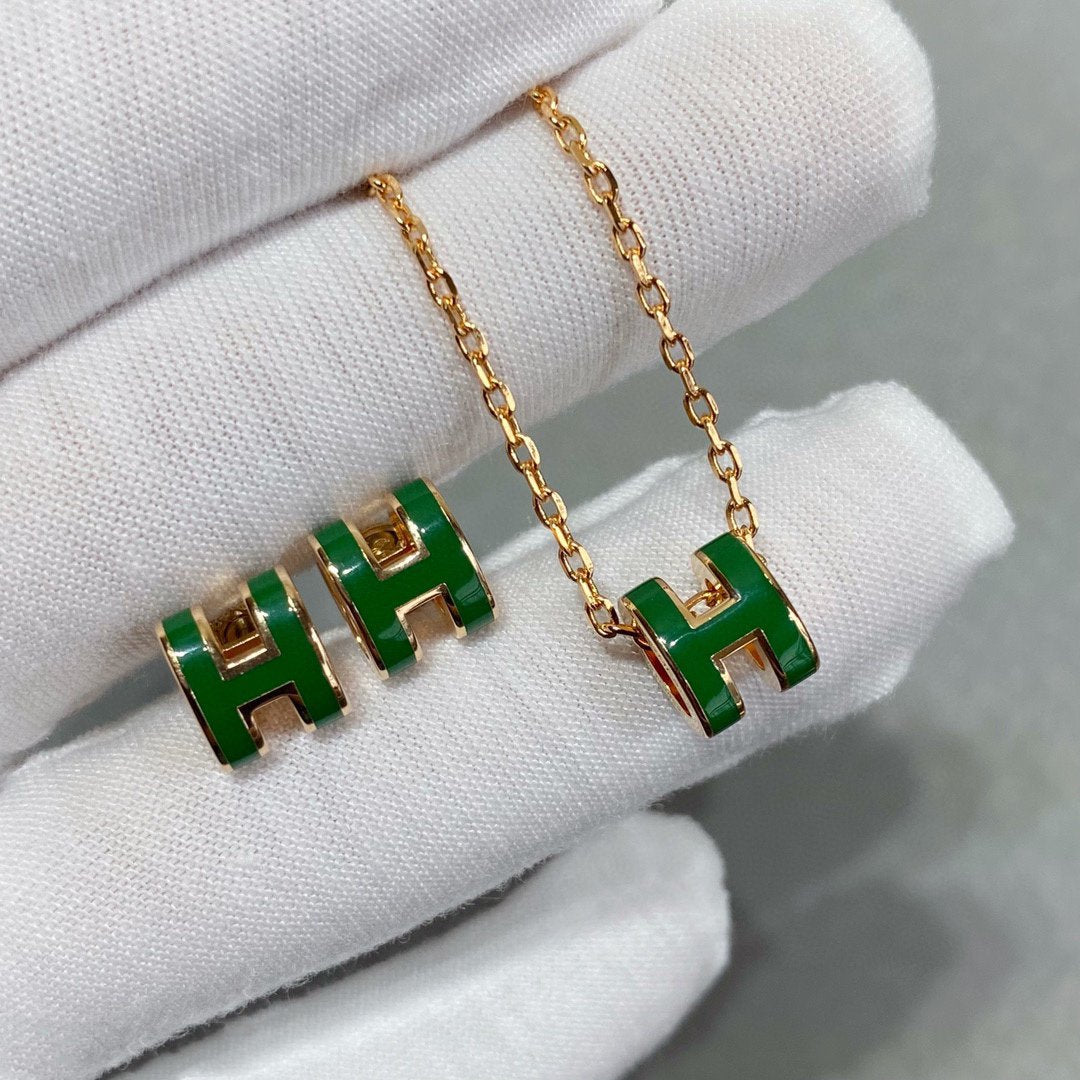 [Peak]POP H GREEN NECKLACE SILVER AND GOLD