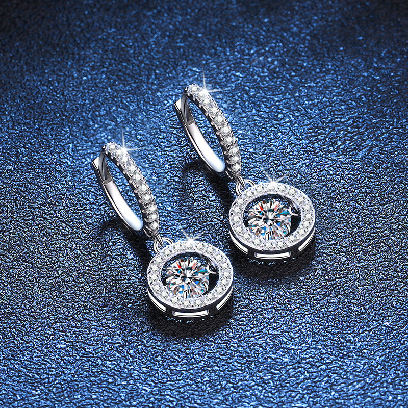 [Peak]DANCING MOISSANITE HALO DROP HOOP EARRINGS