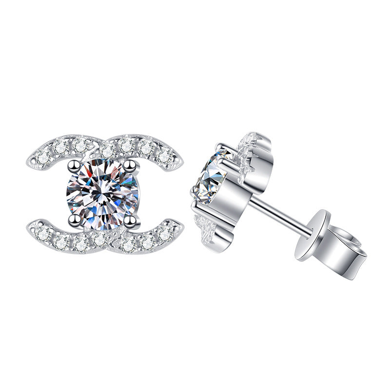 [Peak]CHIC INTERLOCKING DOUBLE-C MOISSANITE STUD EARRINGS