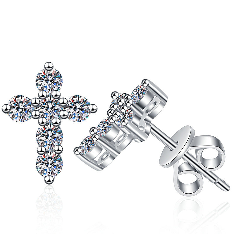 [Peak]SPARKLING CROSS MOISSANITE STUD EARRINGS