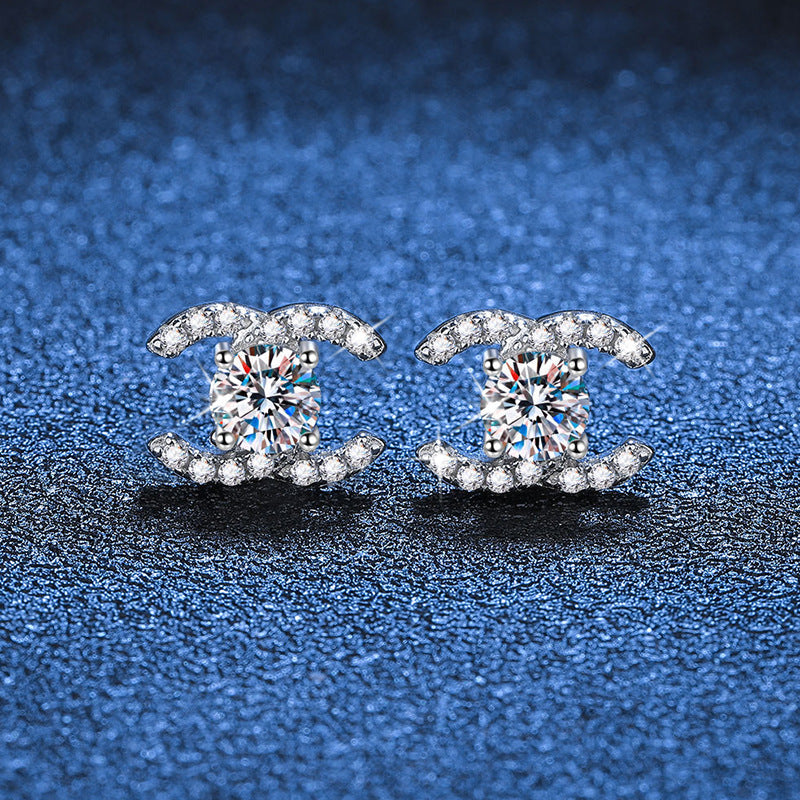 [Peak]CHIC INTERLOCKING DOUBLE-C MOISSANITE STUD EARRINGS