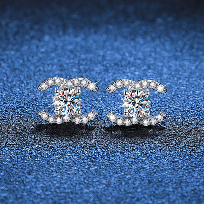 [Peak]CHIC INTERLOCKING DOUBLE-C MOISSANITE STUD EARRINGS