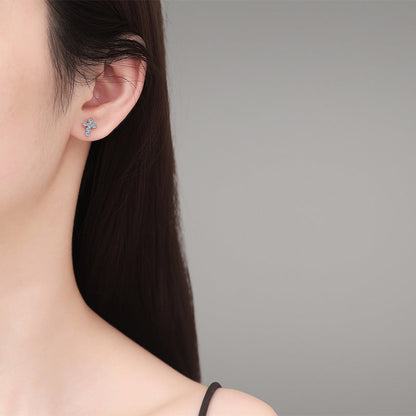 [Peak]SPARKLING CROSS MOISSANITE STUD EARRINGS