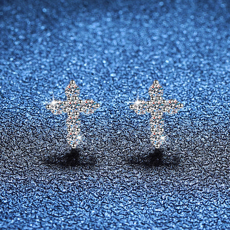 [Peak]SPARKLING CROSS MOISSANITE STUD EARRINGS