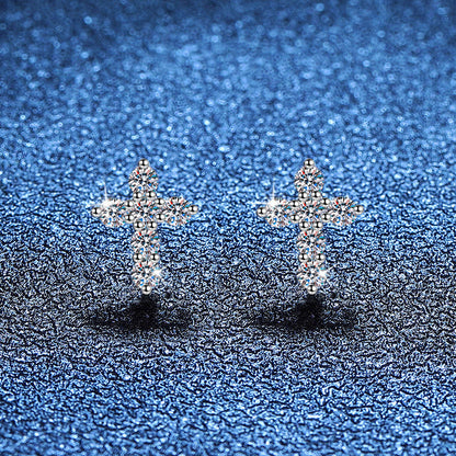 [Peak]SPARKLING CROSS MOISSANITE STUD EARRINGS