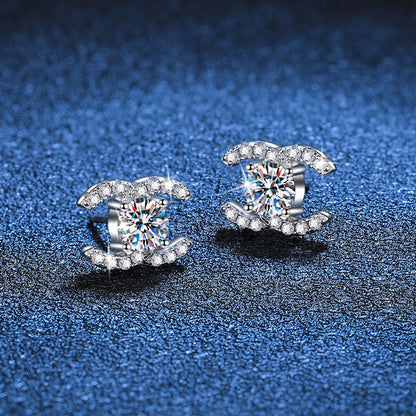 [Peak]CHIC INTERLOCKING DOUBLE-C MOISSANITE STUD EARRINGS