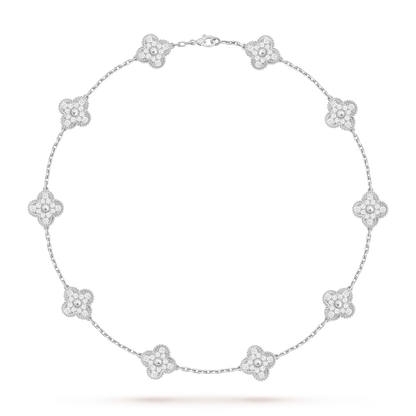 [Peak]CLASSIC LUCKY 10-MOTIF CLOVER NECKLACE WHITE GOLD COLLECTION