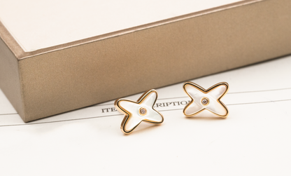 [Peak]JEUX DE WHITE MOP ROSE GOLD DIAMOND EARRINGS