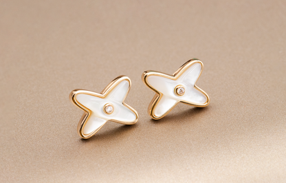 [Peak]JEUX DE WHITE MOP ROSE GOLD DIAMOND EARRINGS