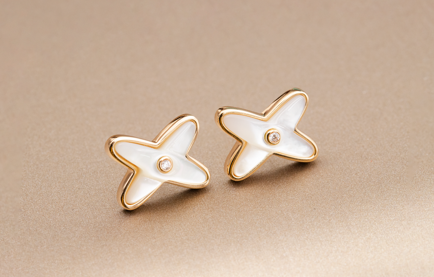[Peak]JEUX DE WHITE MOP ROSE GOLD DIAMOND EARRINGS